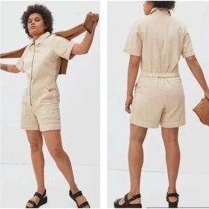 Everlane The Denim Short Coverall romper tan / beige size 2